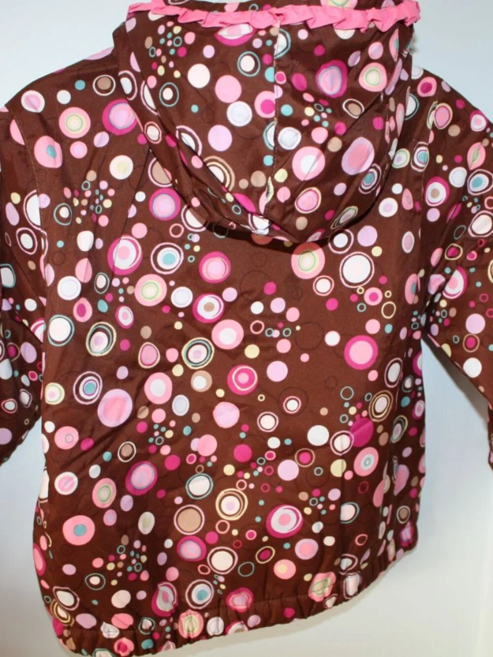 NWT Hanna Andersson Girls Size 100 (4) Brown Pink Dot Fleece Lined Ruffle Jacket